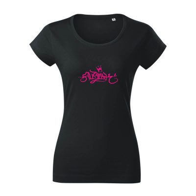 čierne dámske tričko ALLBLACK graffiti tag neon pink