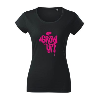 čierne dámske tričko GROW UP neon pink